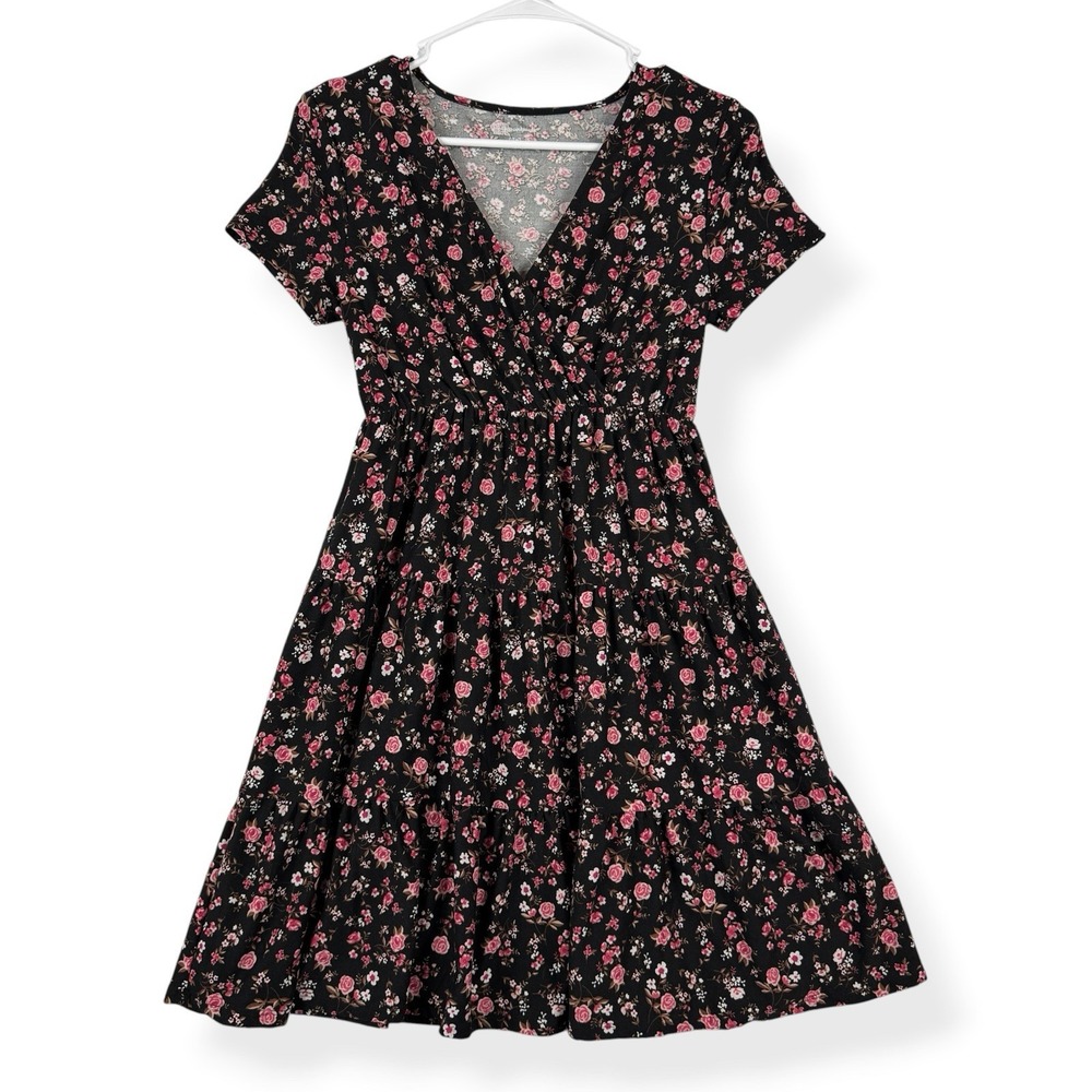 No Boundaries Mini Dress Womens Juniors S Small (3-5) Black Ditsy Floral